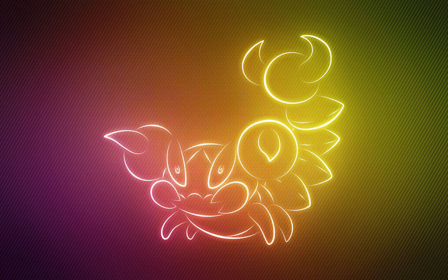 Scorupi,il Pokémon Scorpione, in uno stile estetico luminoso al neon.