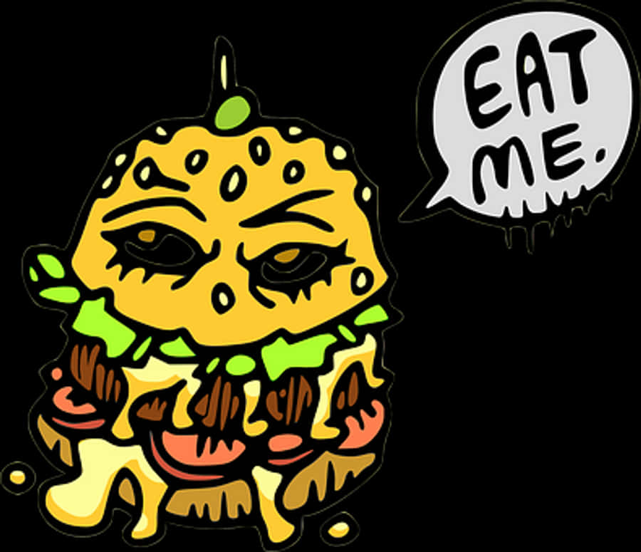 Animated Hamburger Character Eat Me Bubble
