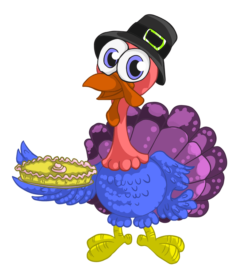 Cartoon Turkeywith Pieand Hat