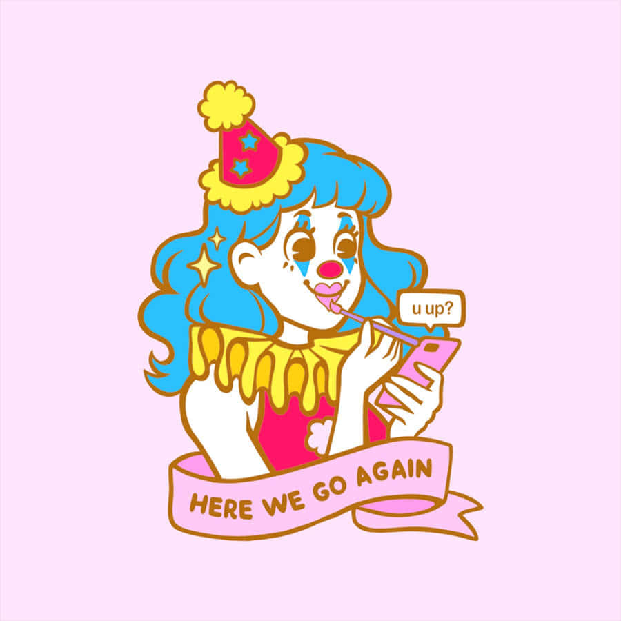 Clowncore Texting Illustration