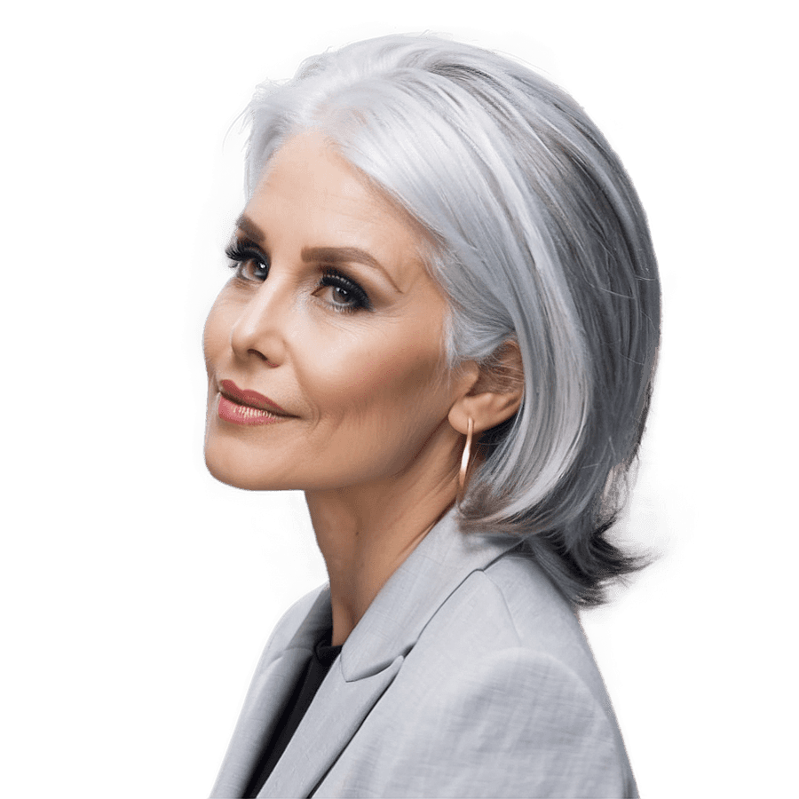 Chic Grey Hair Fashion PNG 27