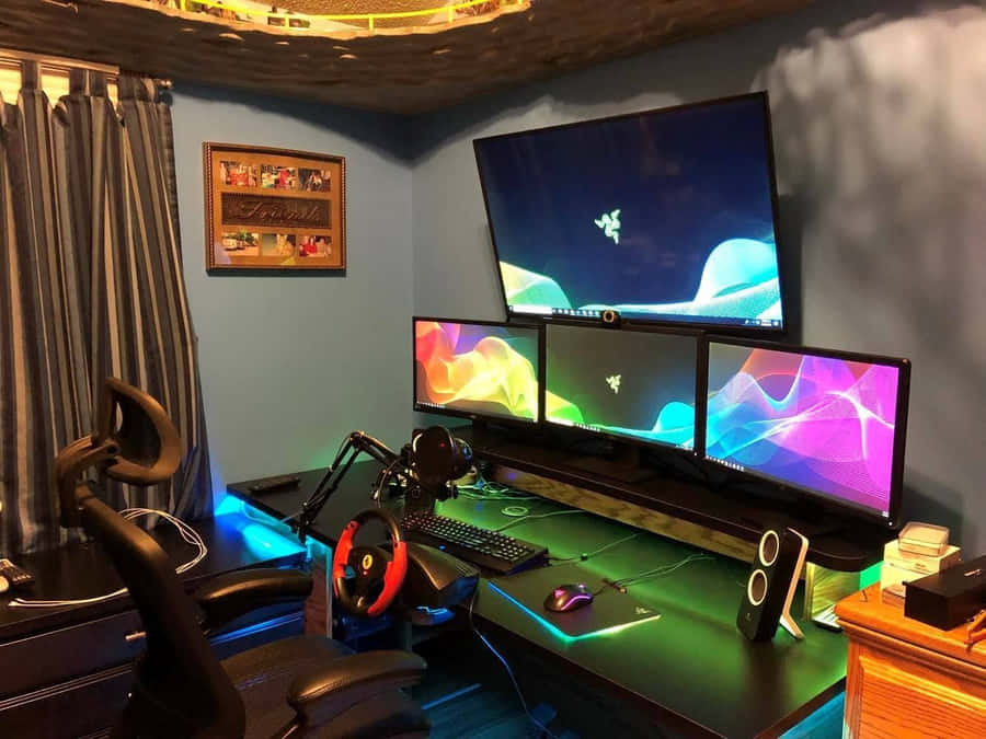unastanza per il gioco con un monitor e una sedia