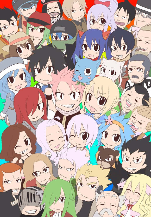 Engruppe anime-karakterer samlet sammen.