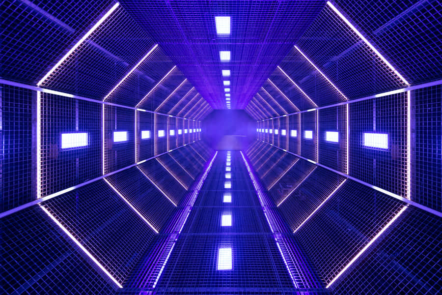 untunnel futuristico con luci blu e una linea viola