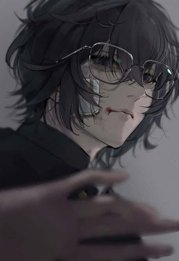 Mysterious Anime Junge mit Brille