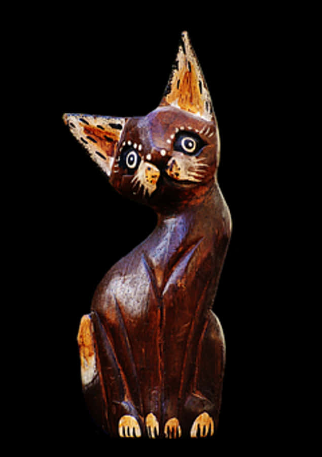 Wooden Cat Sculpture Art