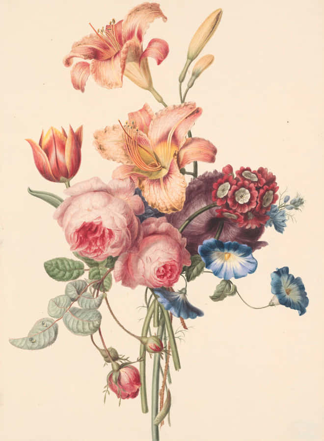 Entegning af blomster i en vase.