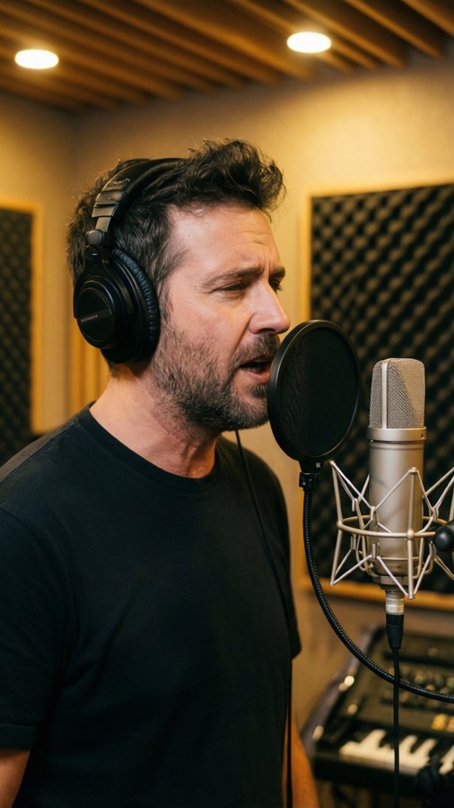 Damiano David laulaa äänitysstudiossa