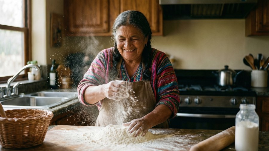 Abuela Rosa leipoo herkullisia herkkuja keittiössään.