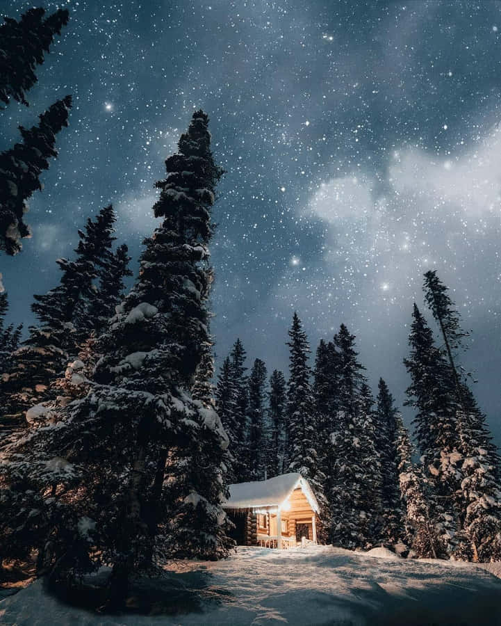 Cabina Invernale Incantata Sotto il Cielo Notturno