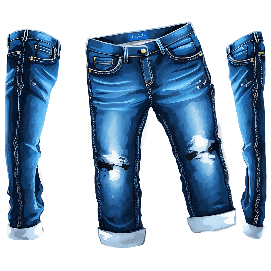 Blue Folded Jeans PNG 06272024