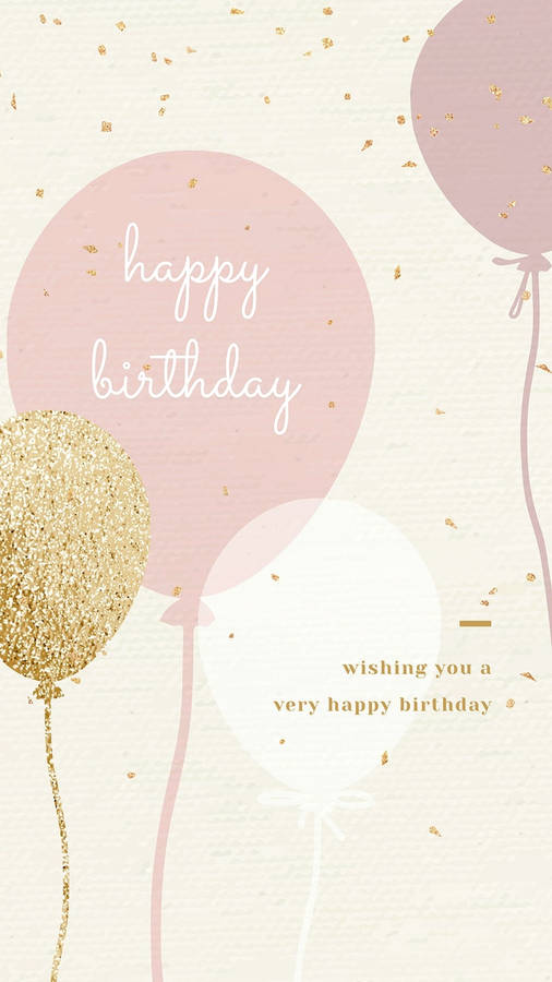 Download Aesthetic Happy Birthday Gold And Pink Balloons Wallpaper ...