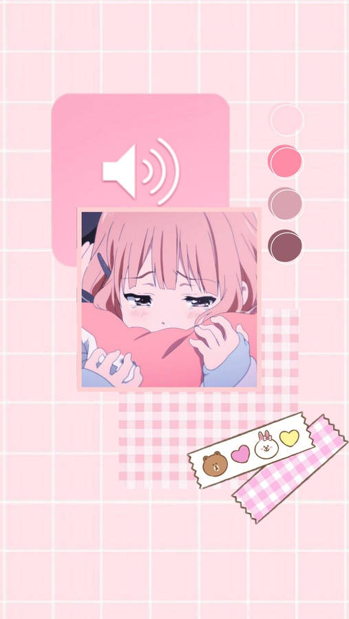 Download Aesthetic Pink Anime Girl Teary-eyed Wallpaper | Wallpapers.com