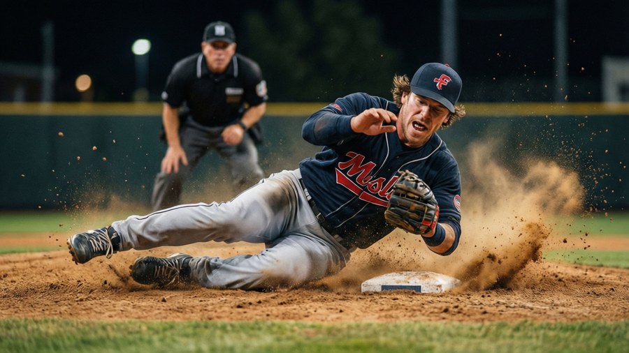 Senzel slides hard into second base under the lights.