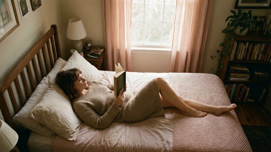 Aimee legge a letto in una scena mattutina accogliente da The Spectacular Now