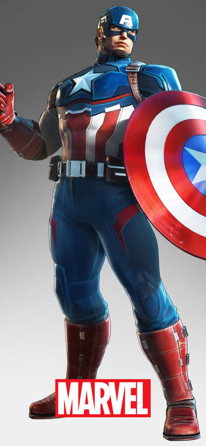 Billedet viser Captain America med sin vibranium skjold, der udsender et strålende lys.