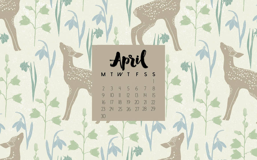 April 2018 Desktop Calendar wallpaper with brown deers art design