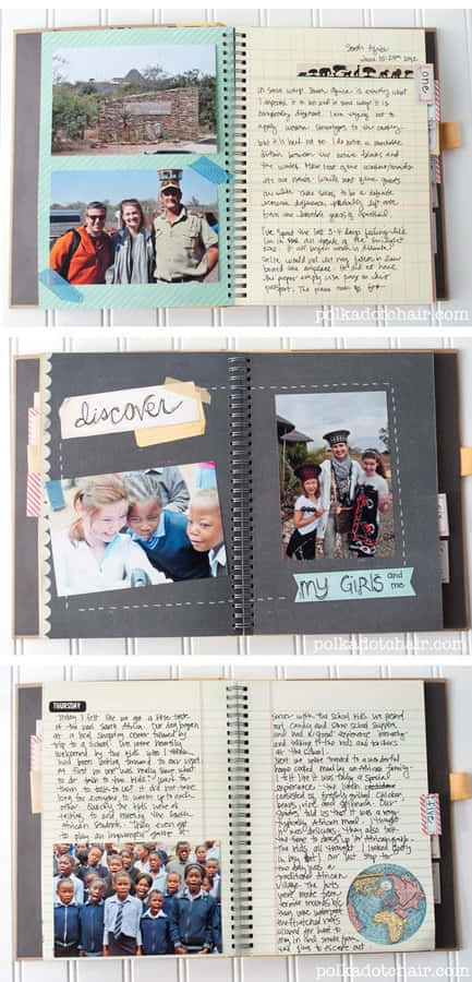 einBuch mit Fotos und einem Tagebuch