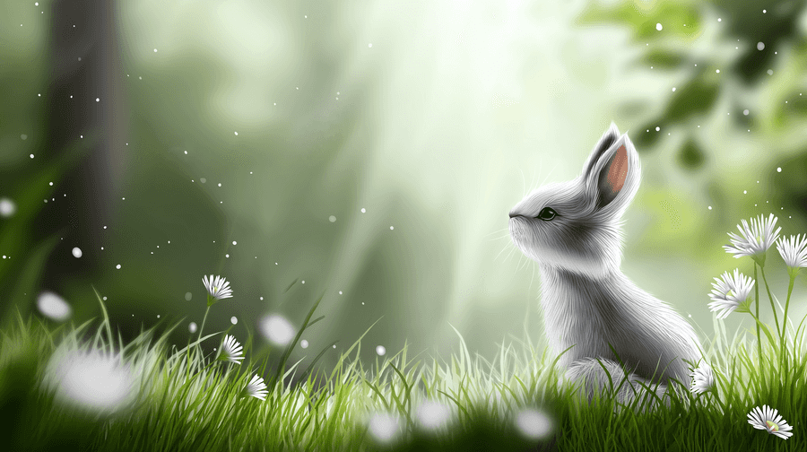 kelinci,rabbit,cute,fluffy,daisies,bunga,ladang,sinar matahari,bokeh,alam,menawan