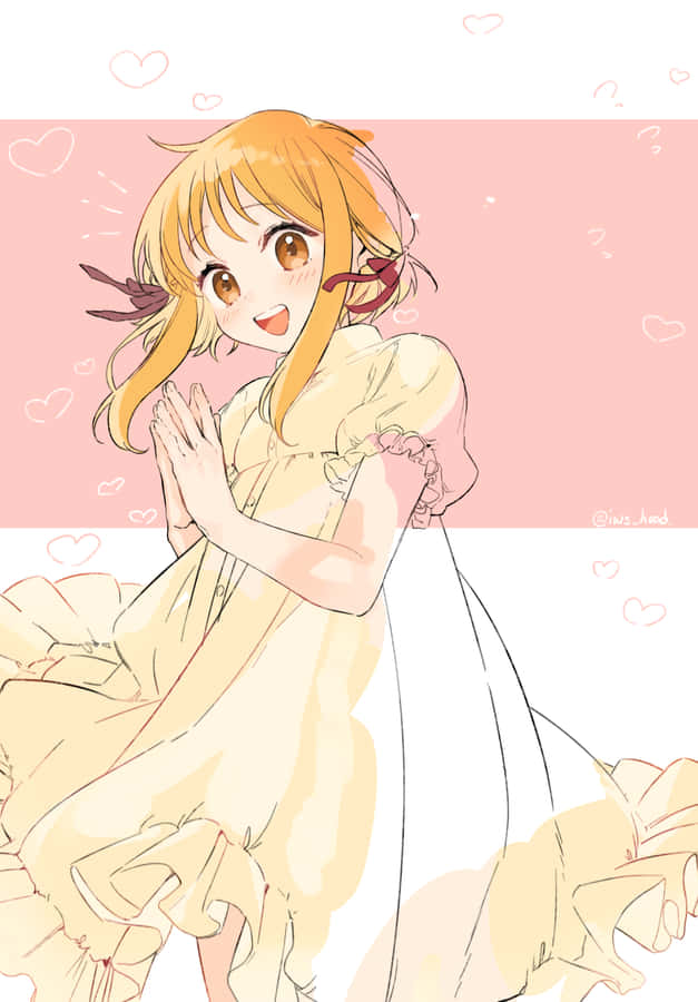Garota Anime Alegre em Vestido Amarelo
