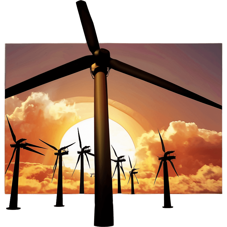 Wind Turbine Sunset Scene PNG vip