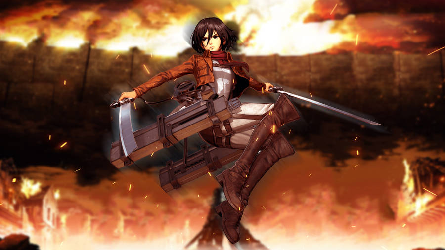 Download Attack On Titan 4k Fiery Mikasa Wallpaper | Wallpapers.com