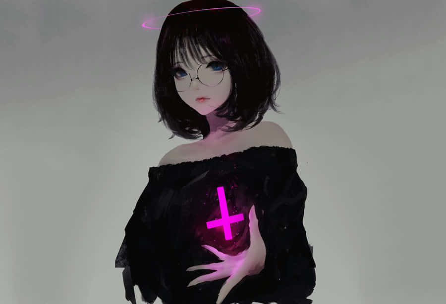 Animepige med sort hår.