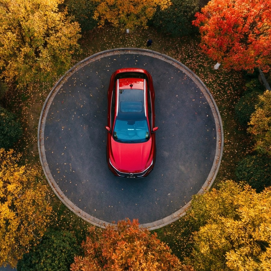 Aerial view of Changan Uni-T in autumn setting.