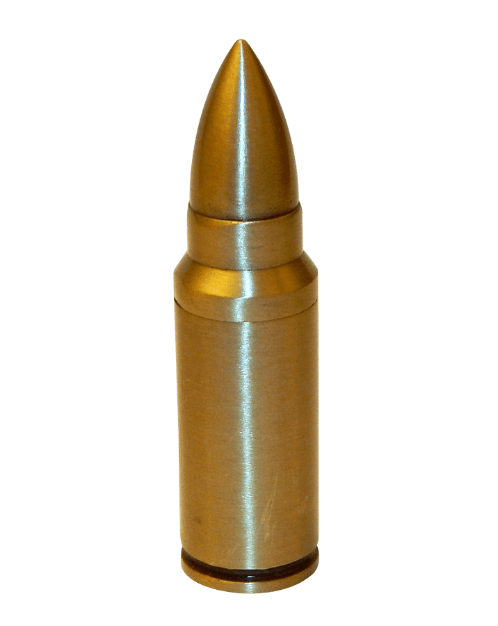 Brass Bullet Against Gray Background