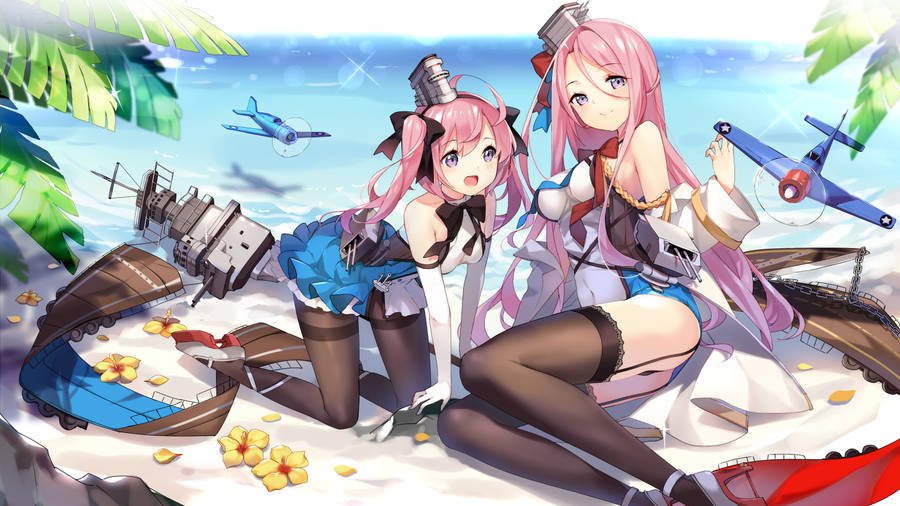 Download Azur Lane Saratoga And Lexington Beach Fun Wallpaper Wallpapers Com