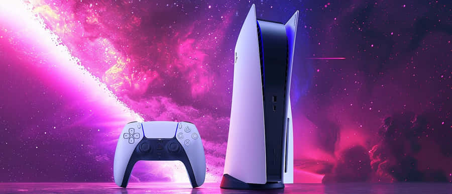 PS5 konsol och kontroller kosmisk bakgrund