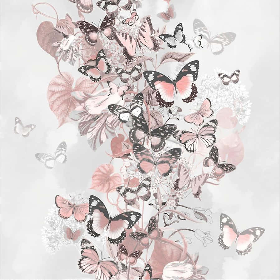 StunningPink Rose Gold Butterflies skulle översättas till Svenska som "Förtrollande rosa roseguld fjärilar". Detta skulle kunna vara en beskrivning av en tapet som visar rosa roseguld fjärilar mot en bakgrund.