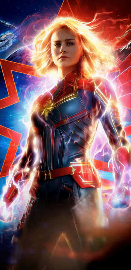 Pixel 3xl Captain Marvel baggrund Photon Glow: Giv din telefon en strålende Captain Marvel-baggrund med det kraftfulde photon-glødende design.