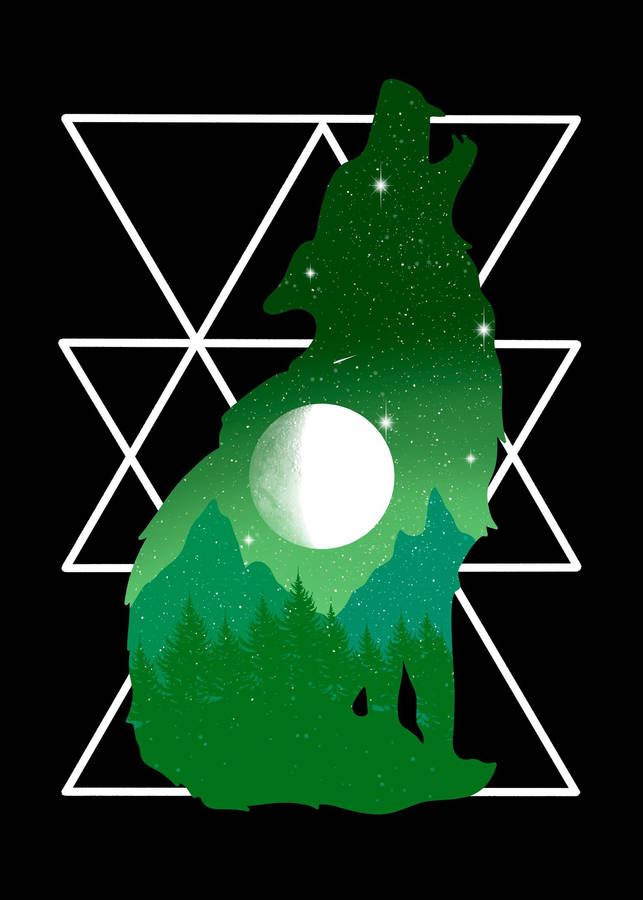 Coolegrüne Galaxie Wolf Silhouette