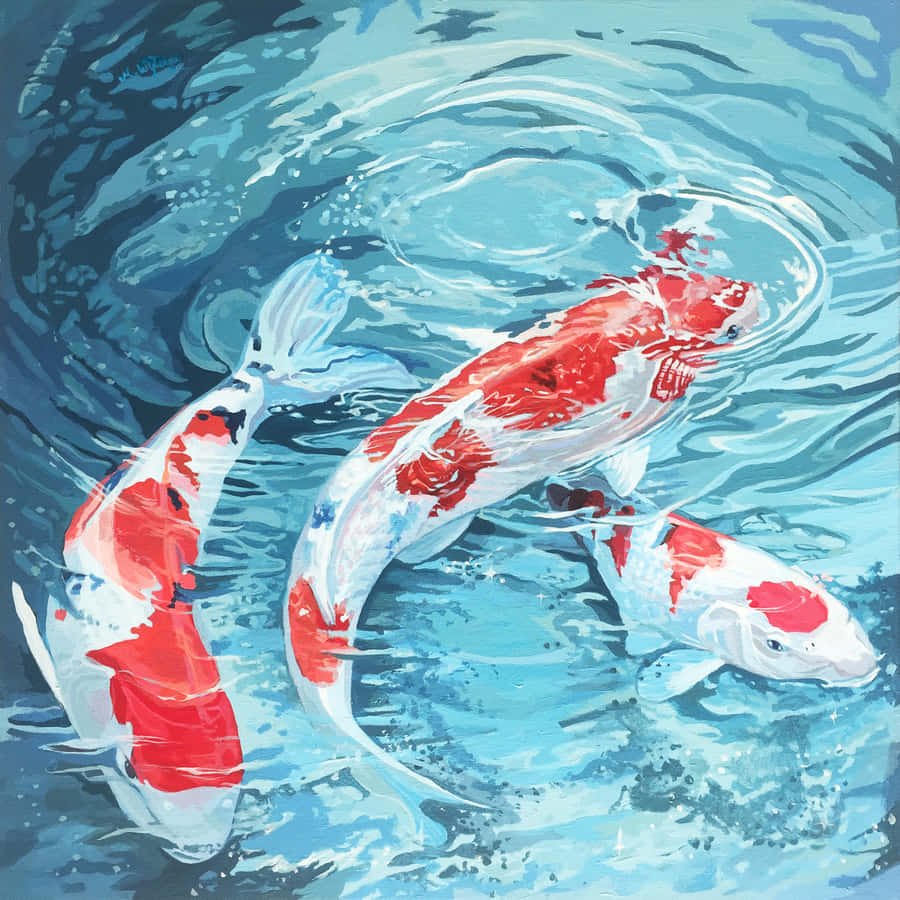 Pintura de Peixes Koi Vibrantes