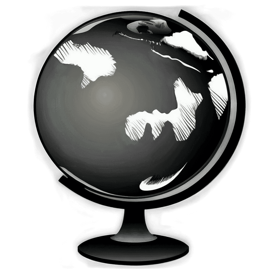 Black and White Globe Outline PNG 06282024