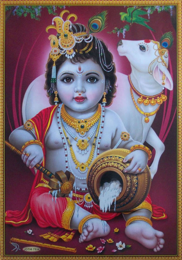 Download Baby Krishna With Cow Wallpaper | Wallpapers.com