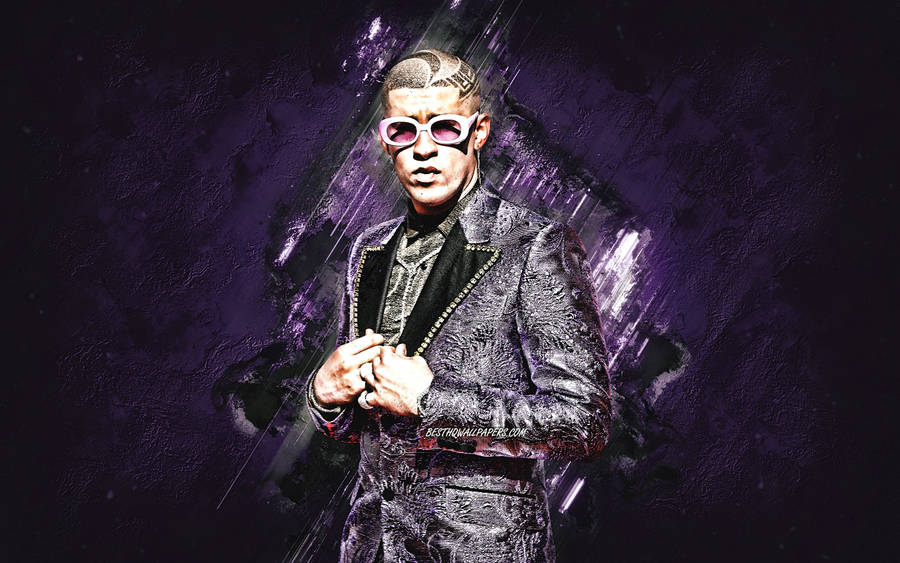 Download Bad Bunny Fancy Purple Satin Suit Wallpaper | Wallpapers.com