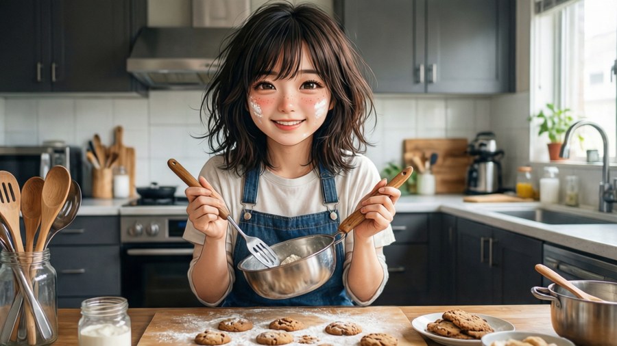 Miku Nakano bakes cookies with a joyful mess.