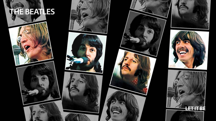 The Beatles Let it be photo collage in a plain black backdrop wallpaper.