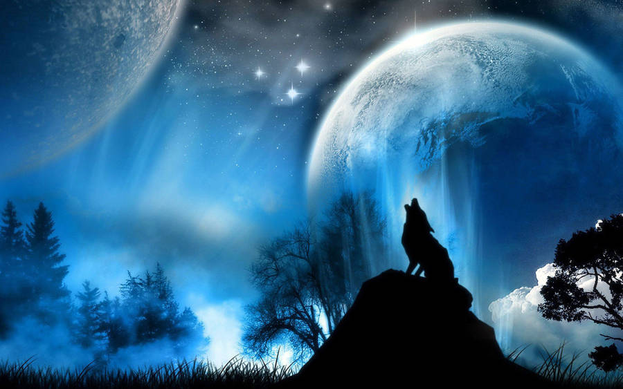 Beautiful HD wolf and planets Tablet wallpaper