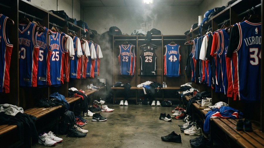 Gritty, realistic look inside an NBA team's locker room before tip-off.