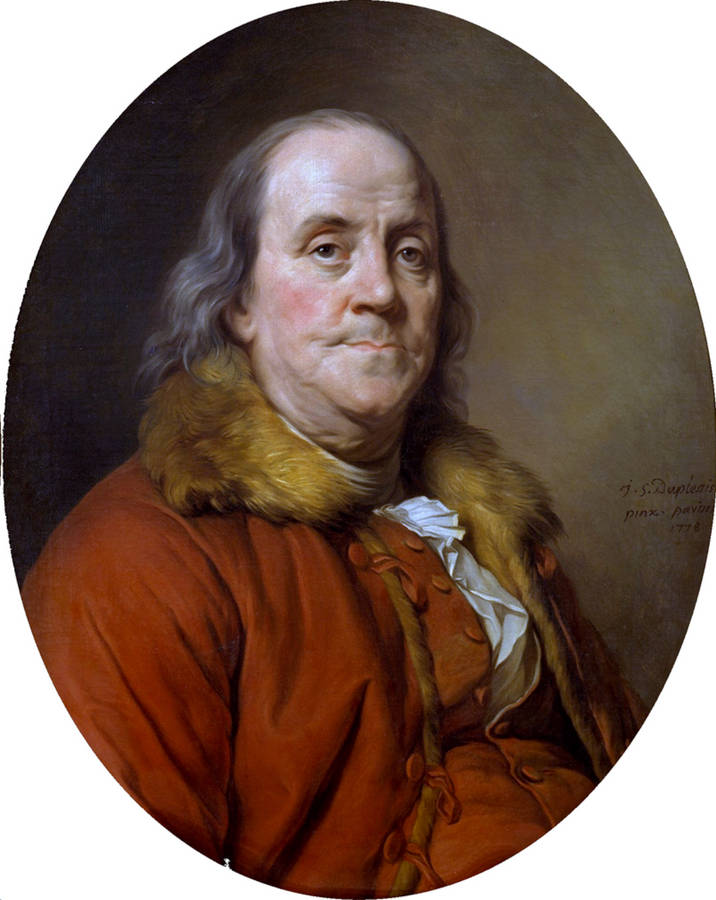 Download Benjamin Franklin In Fancy Red Coat Wallpaper | Wallpapers.com