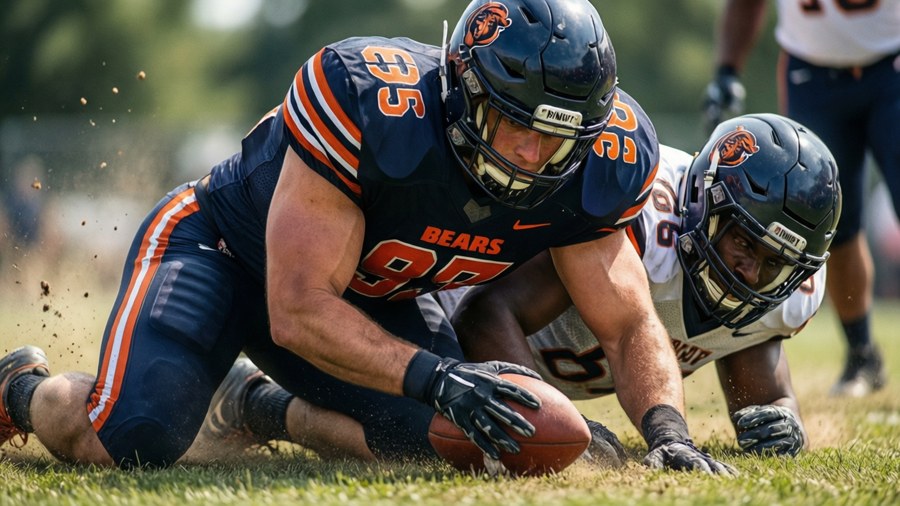 Cole Kmet delivering a key block