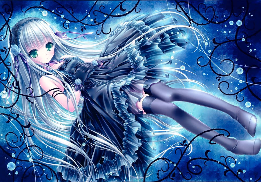 Download Blue Goth Anime Girl Wallpaper Wallpapers Com