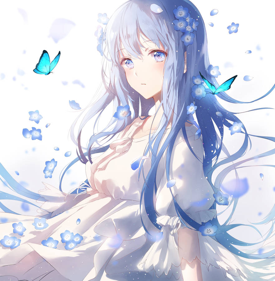 Download Blue-haired Girl With Butterflies Wallpaper | Wallpapers.com