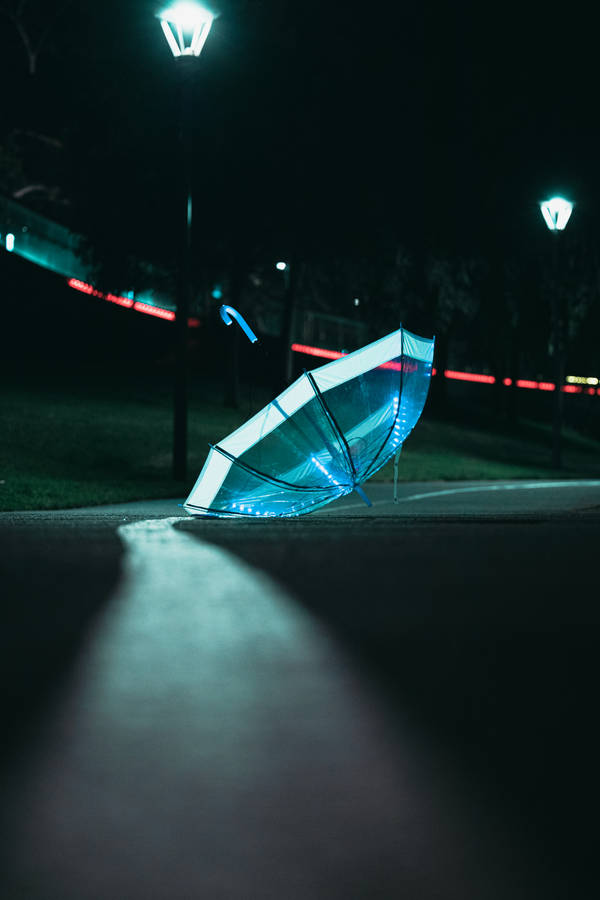 Blue Neon Lights Umbrella Wallpaper