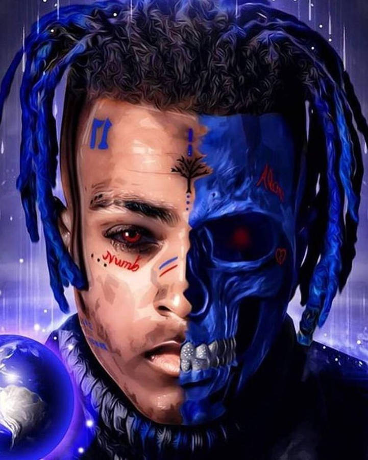 Download Blue Skull Cool Xxxtentacion Wallpaper | Wallpapers.com