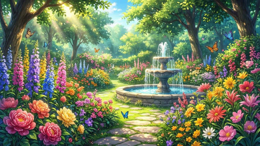 Blühender Gartenweg Hintergrundbilder