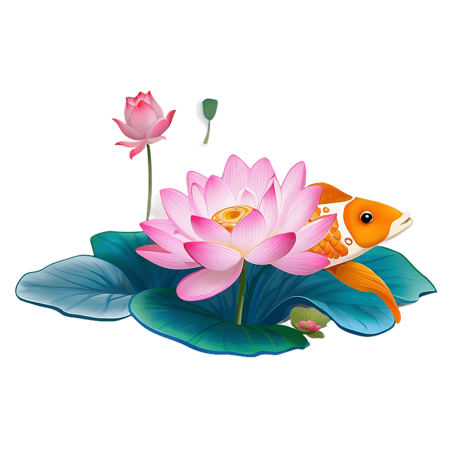 Lotus Flower with Koi Fish PNG 05232024
